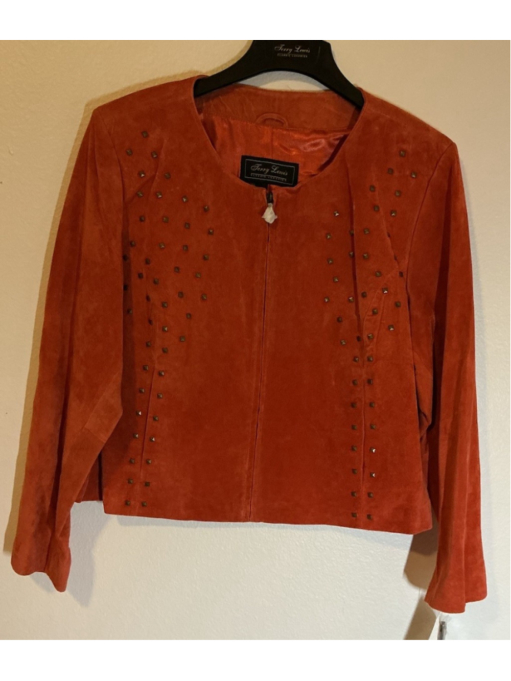 : NWT Terry Lewis Studded Suede Jacket 2X Plus Orange Burnt Rust Cropped Vintage